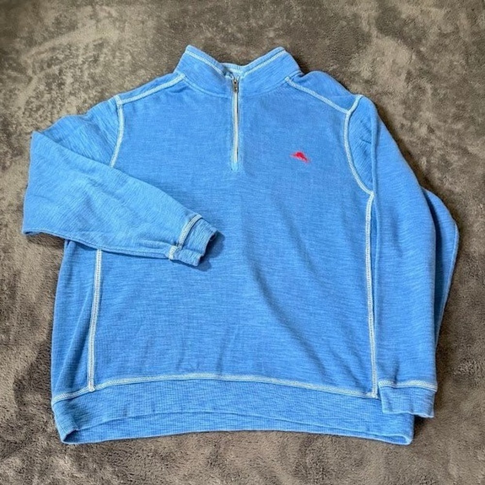 Tommy Bahama Mens XL Blue Quarter Zip Pullover Sweatshirt Long Sleeve.